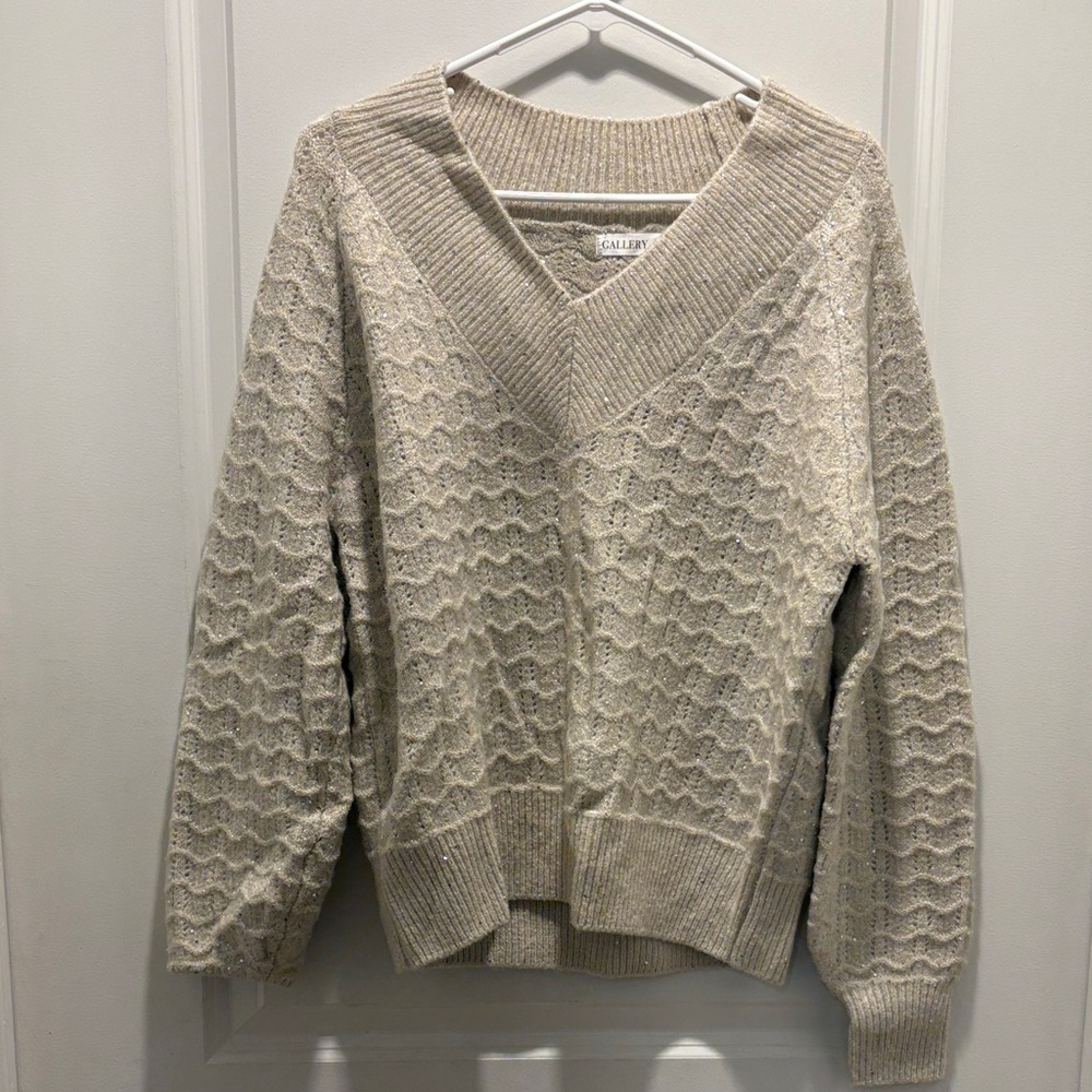 Gallery Women's Beige V-Neck Sweater